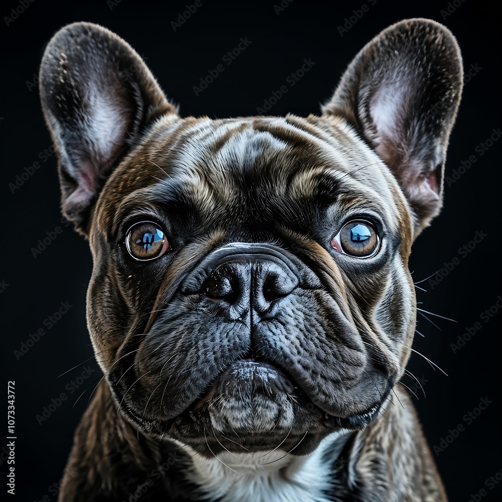 Detailed Close-Up Portrait of a French Bulldog with Expressive Eyes and Dark Background Detailed Close-Up Portrait of a French Bulldog with Expressive Eyes and Dark Background