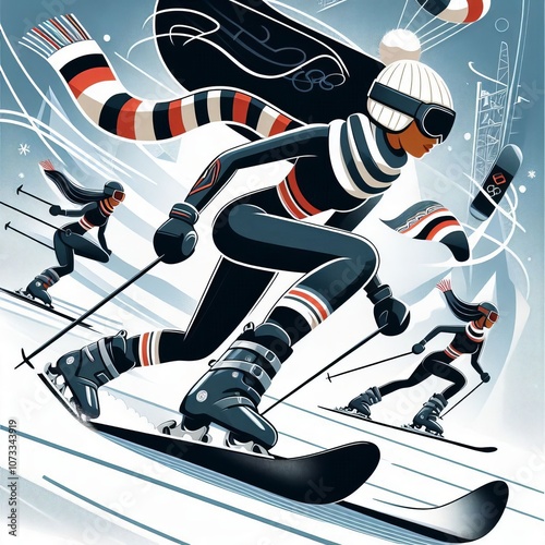 Winter Olympics Athletes competing in winter sports such as skii photo