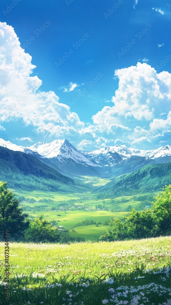 Fototapeta premium A beautiful mountain landscape with a clear blue sky