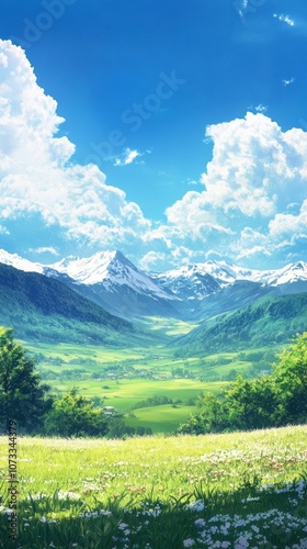 A beautiful mountain landscape with a clear blue sky