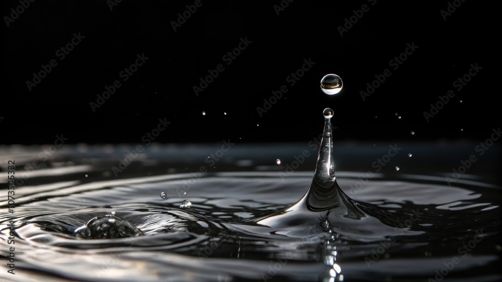 A single water drop creates a dramatic splash as it impacts a still surface, sending ripples outward in a symphony of motion. A single water drop creates a dramatic splash as it impacts a still surface, sending ripples outward in a symphony of motion.