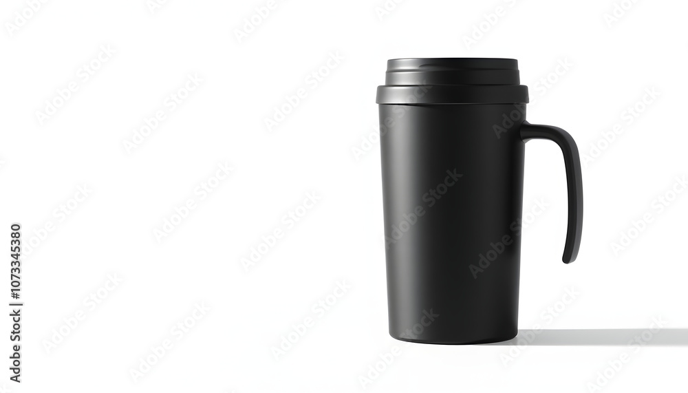 Black and white thermo coffee mug mockup isolated on white background isolated with white highlights, png