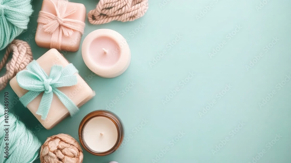 Gift boxes and candles on a pastel background create a serene and cozy atmosphere, AI Gift boxes and candles on a pastel background create a serene and cozy atmosphere, AI