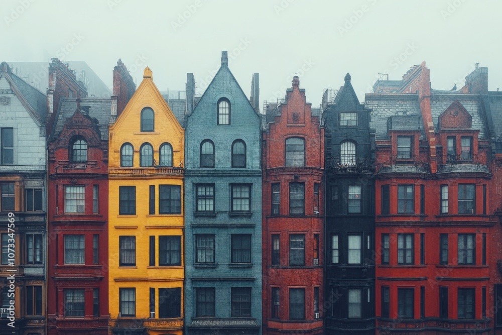 Fototapeta premium A row of buildings. Generative AI