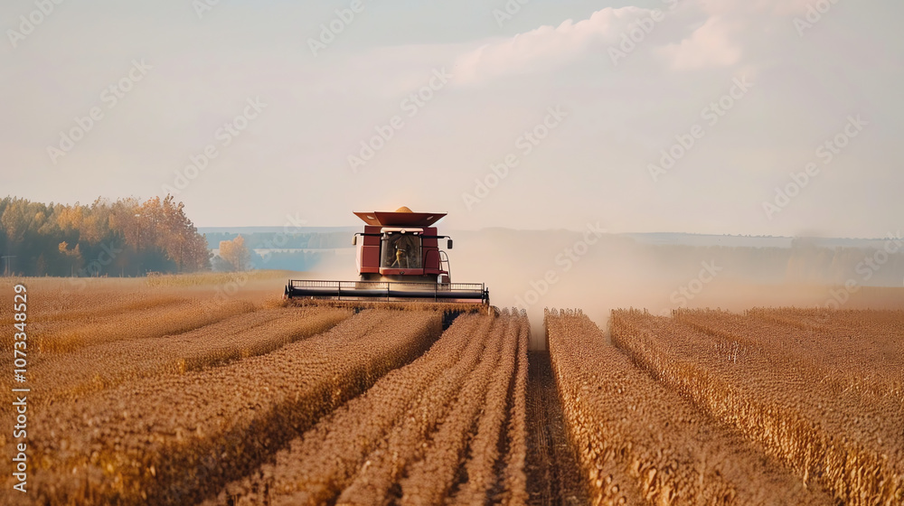 Fototapeta premium combine harvester working on a field