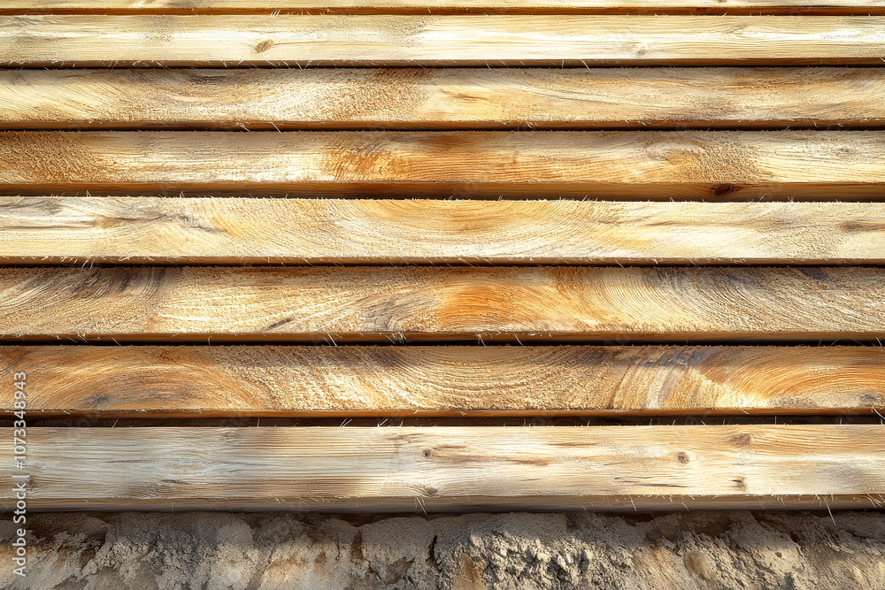 Seasoned pine boards stacked neatly at a sawmill, showcasing their smooth texture and grain in a realistic wide-angle view of the rugged workspace Seasoned pine boards stacked neatly at a sawmill, showcasing their smooth texture and grain in a realistic wide-angle view of the rugged workspace