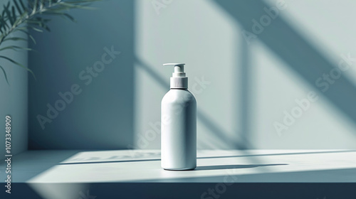 Minimalist Lotion Bottle in Sunlit Room
