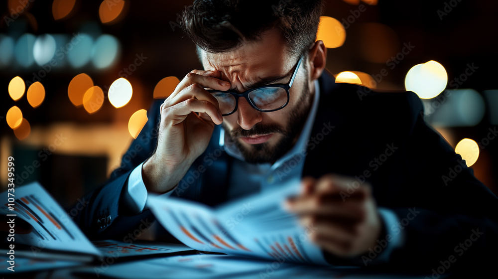 An accountant looks at a financial report, professional accounting company, digital marketing, optimization, guy calculating a sales margin, a man, presumably a businessman, is analyzing documents An accountant looks at a financial report, professional accounting company, digital marketing, optimization, guy calculating a sales margin, a man, presumably a businessman, is analyzing documents