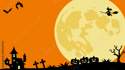 満月とシルエットのハロウィンバナー背景_フルHDサイズ_16.9