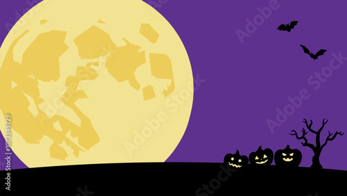 満月とシルエットのハロウィンバナー背景_フルHDサイズ_16.9