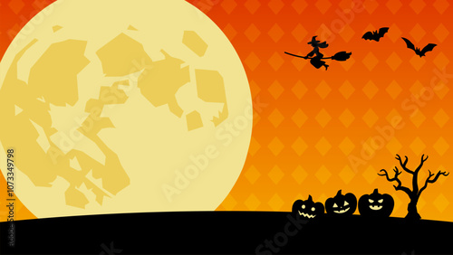 満月とシルエットのハロウィンバナー背景_フルHDサイズ_16.9