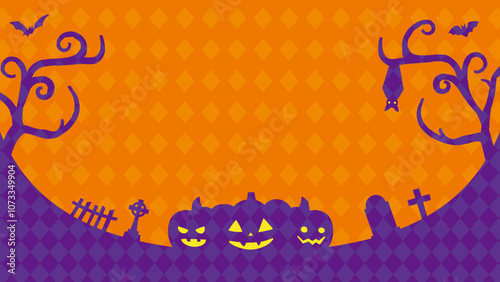 黒シルエットとオレンジ色のハロウィンバナー背景_フルHDサイズ_16.9
