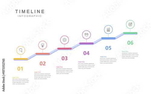 Business road map timeline infographic concept. with icons and 6 options, marketing data workflow layout, diagram, report, web design. Creative, vector, illustration.