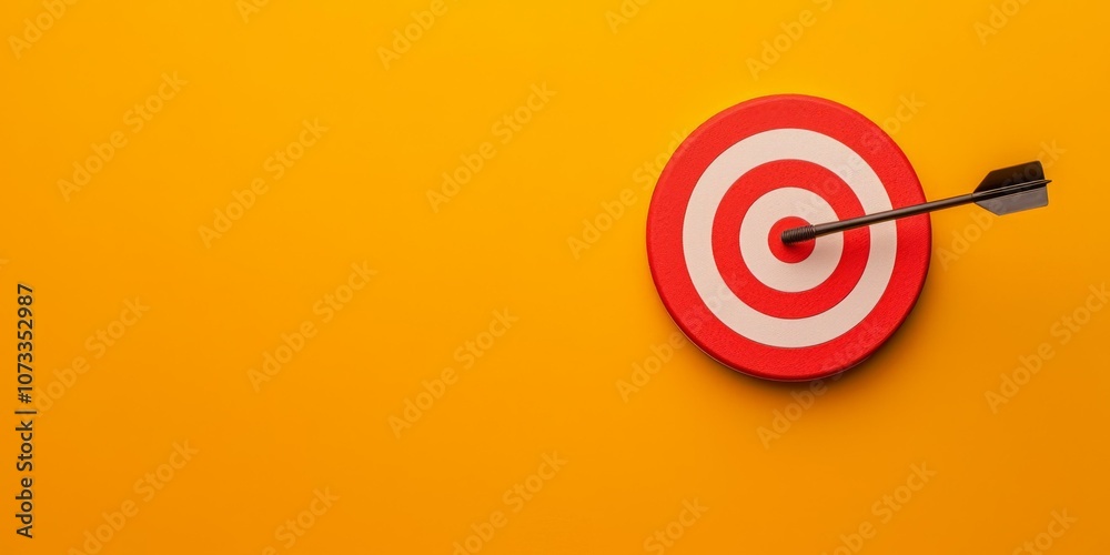 A red and white target with an arrow hitting the center against a bright yellow background. A red and white target with an arrow hitting the center against a bright yellow background.