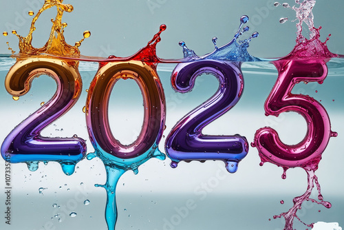  2025 in water, signaling new year celebration