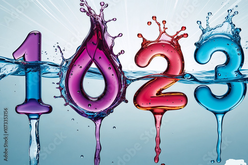 number 1023 made of water with splashes