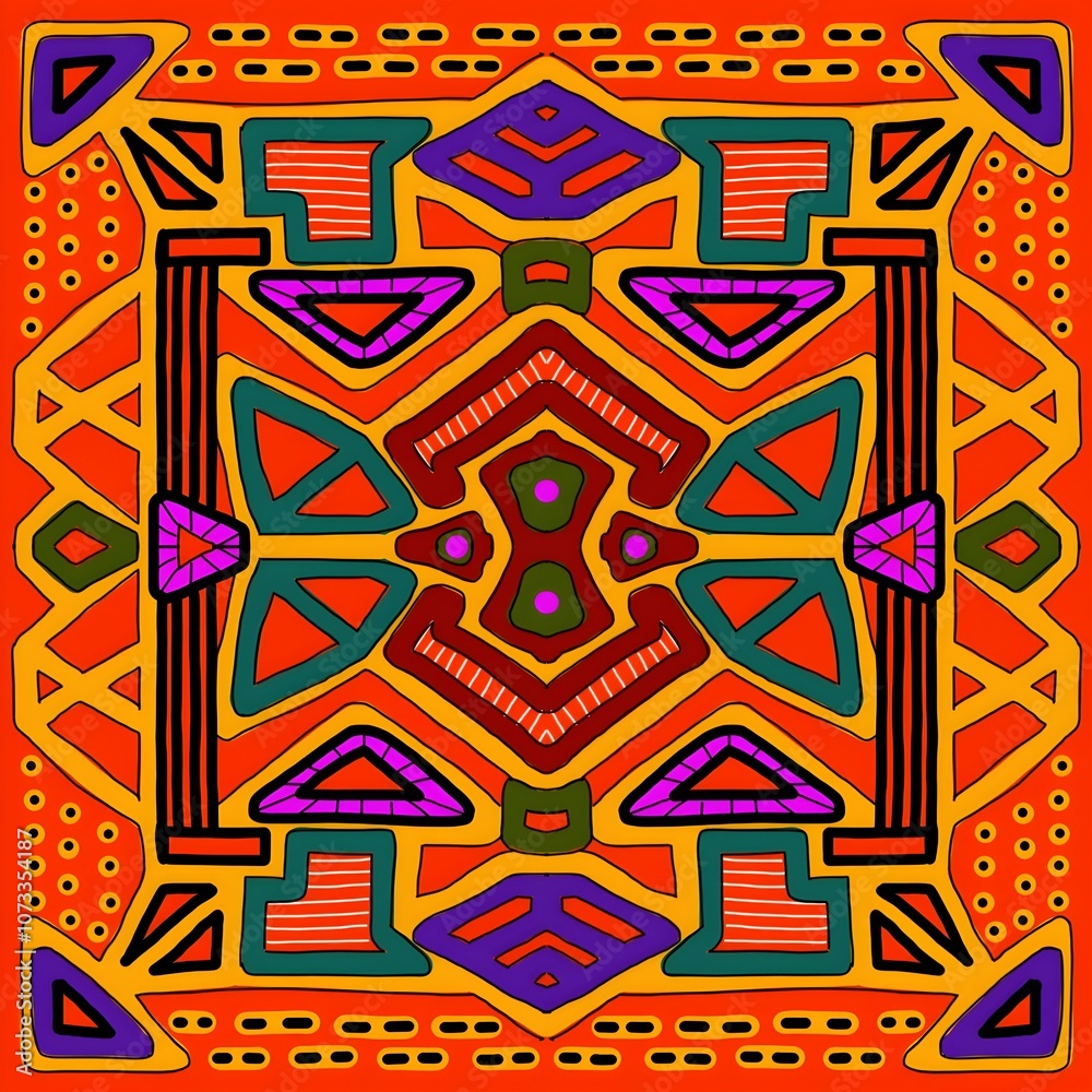 Tribal-Inspired Vibrant Hand Drawn Geometric Pattern