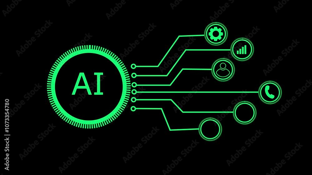 ai animation glow icon with dark background, artificial intelligence animation. Artificial intelligence chip 3d animation. Artificial intelligence.