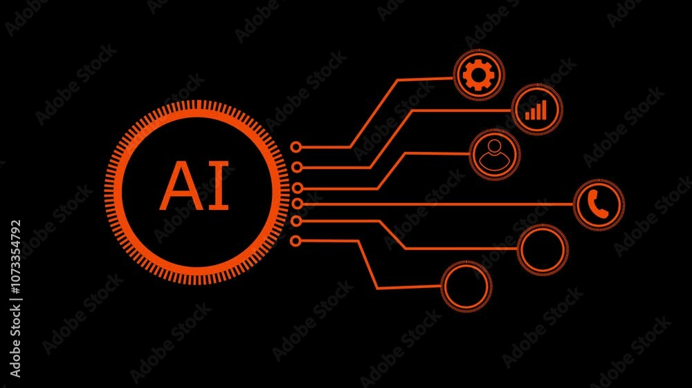 ai animation glow icon with dark background, artificial intelligence animation. Artificial intelligence chip 3d animation. Artificial intelligence.