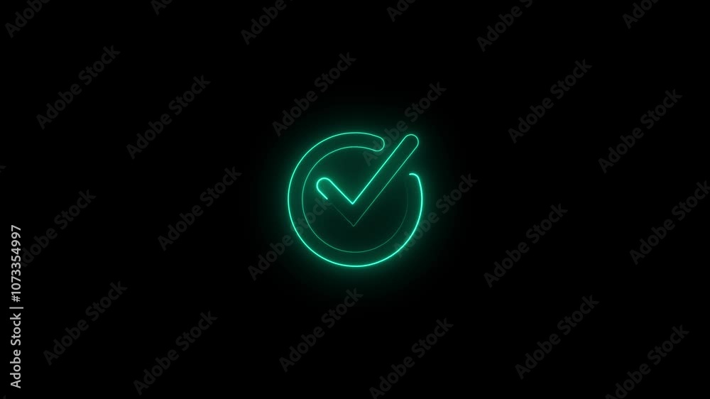 Glowing neon light Check mark icon and tick mark icon. glowing neon check mark animation icon. Glowing neon light Check mark icon and tick mark icon. glowing neon check mark animation icon.