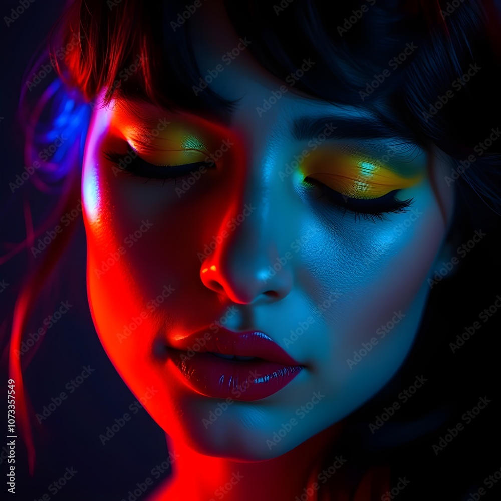 Vibrant Neon Portrait with Dramatic Lighting Vibrant Neon Portrait with Dramatic Lighting