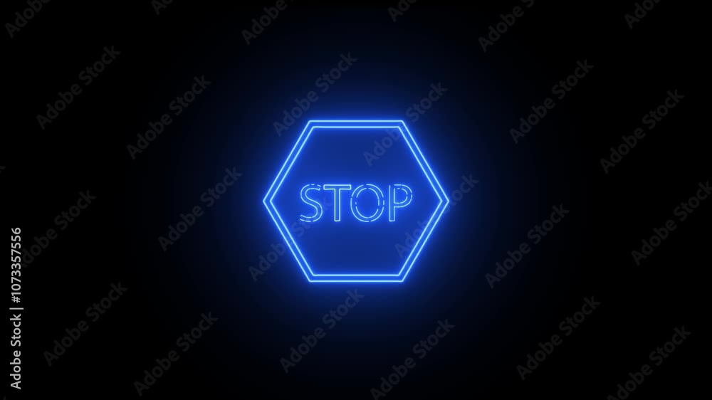 Glowing neon stop sign with dark background. Glowing neon stop sign with dark background.