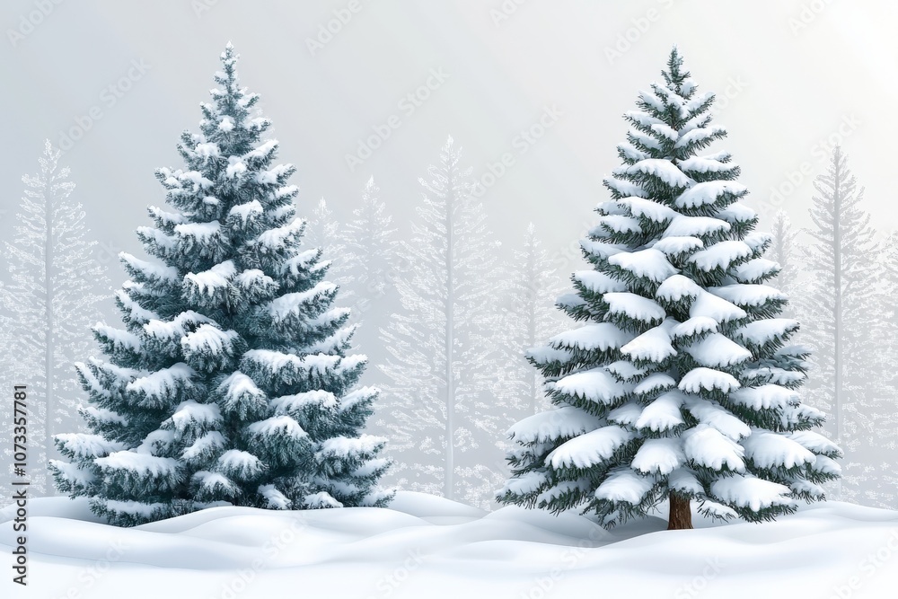 Frosted pine trees in a snowy landscape with a muted winter sky creating a serene and peaceful holiday scene emphasizing nature’s calm in wintertime Frosted pine trees in a snowy landscape with a muted winter sky creating a serene and peaceful holiday scene emphasizing nature’s calm in wintertime