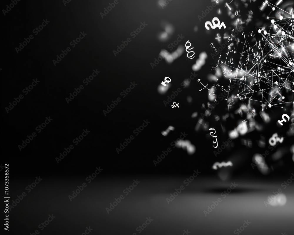 Naklejka premium A visual representation of floating numeric symbols in a dark space, creating a dynamic digital atmosphere.