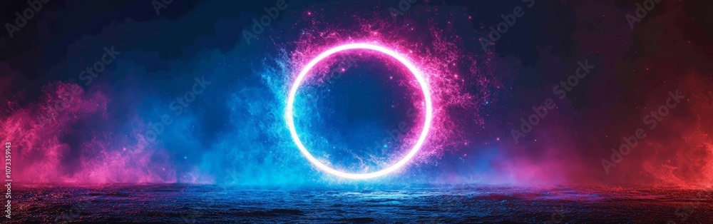 Creative glowing digital tech circle on dark background, concept of big data and technology trends Creative glowing digital tech circle on dark background, concept of big data and technology trends