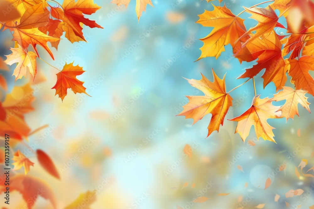 Orange fall leaves in park, autumn natural background. Neural network ai generated art Orange fall leaves in park, autumn natural background. Neural network ai generated art