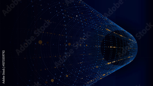 Technology wireframe circle tunnel on dark background. Futuristic 3D wormhole grid. Digital dynamic wave. Vector illustration.