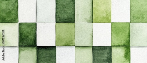 Shades of green in a plaid watercolor pattern, soft textured background, natural and harmonious design