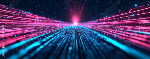 A stunning visual of vibrant digital lines converging towards a luminous center, representing innovation and future technology.