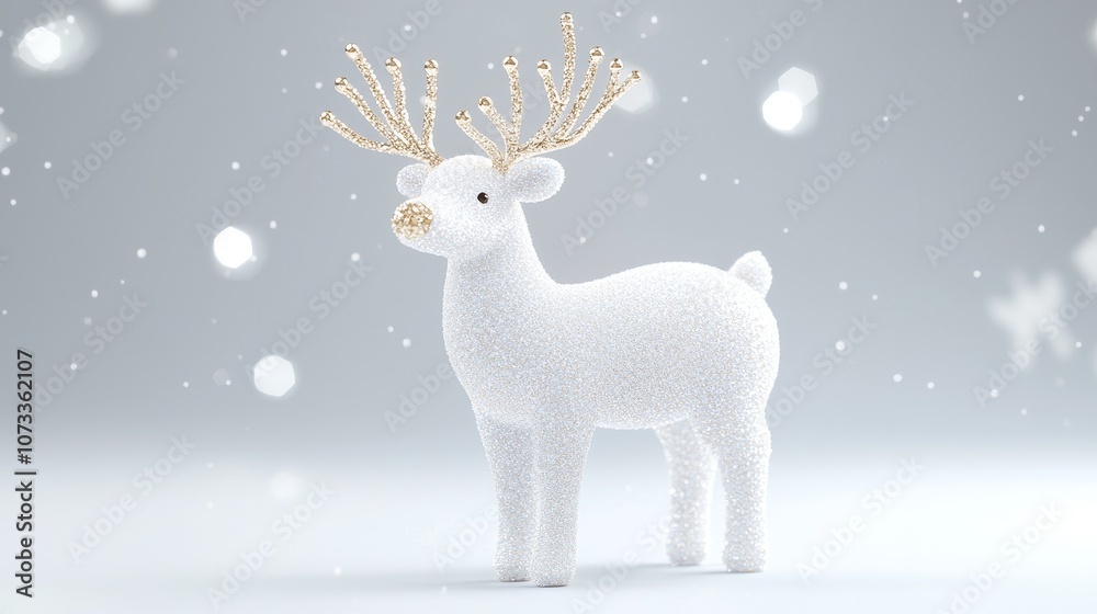 Obraz premium Sparkling white reindeer figurine enhances holiday decor with magical touch and elegance