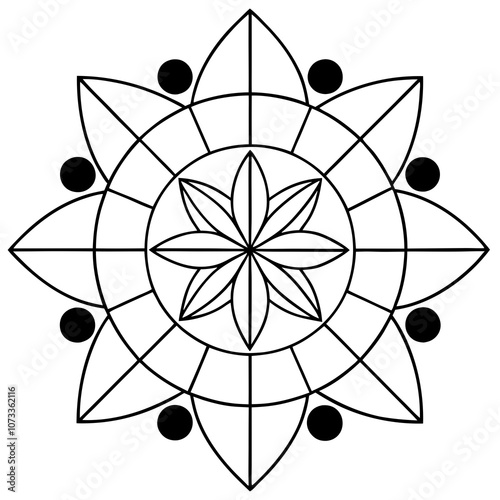 Modern Floral Geometry – A Vector Illustration of Floral Design with Circles, Triangles, and Lines