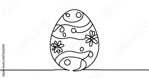 Continuous line drawing of an easter egg with a minimalist design. Vector illustration.
