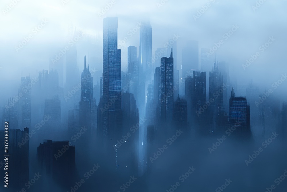 Cityscape in Morning Fog: A bustling city skyline barely visible through the morning fog.