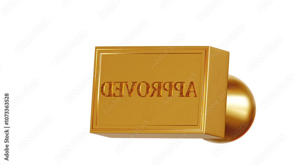 Golden stamp with text APPROVED 3D rendering Golden stamp with text APPROVED 3D rendering