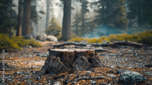 Wallpaper Mural a tree stump sitting in the middle of a forest filled with lots of green grass and sunlight shining through the trees Torontodigital.ca