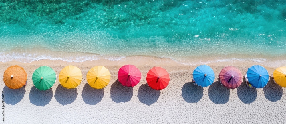 Colorful beach umbrellas on white sand beach. Colorful beach umbrellas on white sand beach.