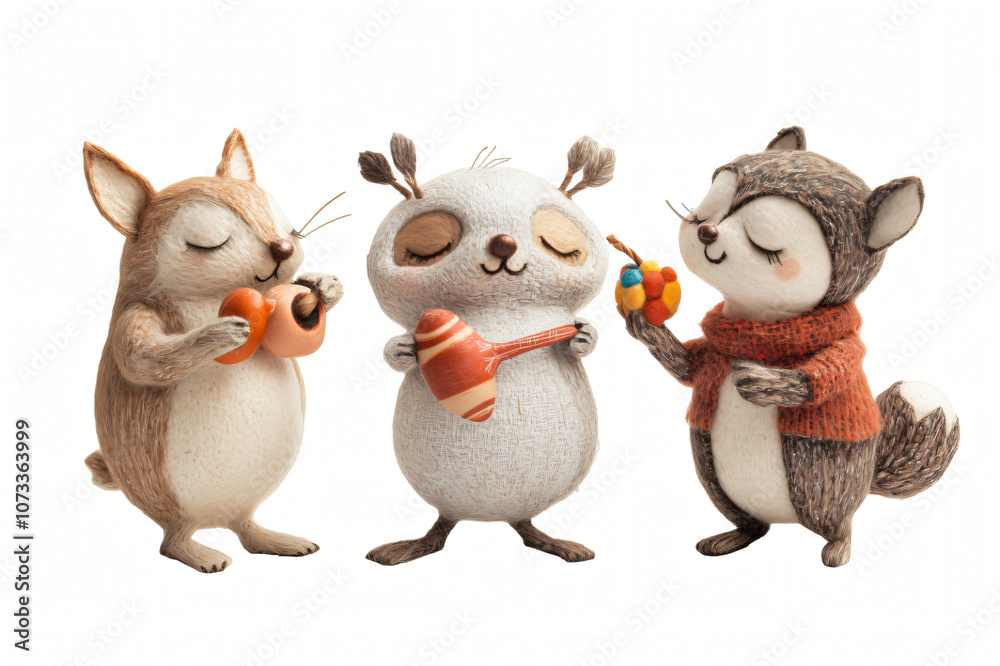 Fototapeta premium A cute cartoon illustration of three animals in a playful Easter setting with a happy, fun, and colorful design