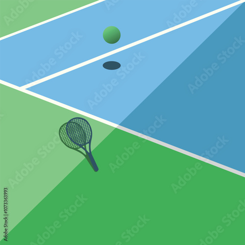 stands on tennis court with tennis racket and tennis ball