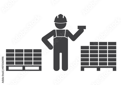 worker workman with brick in hand and pallet icon