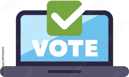 Online voting concept with a laptop displaying a vote button and a check mark, symbolizing a successful e voting process