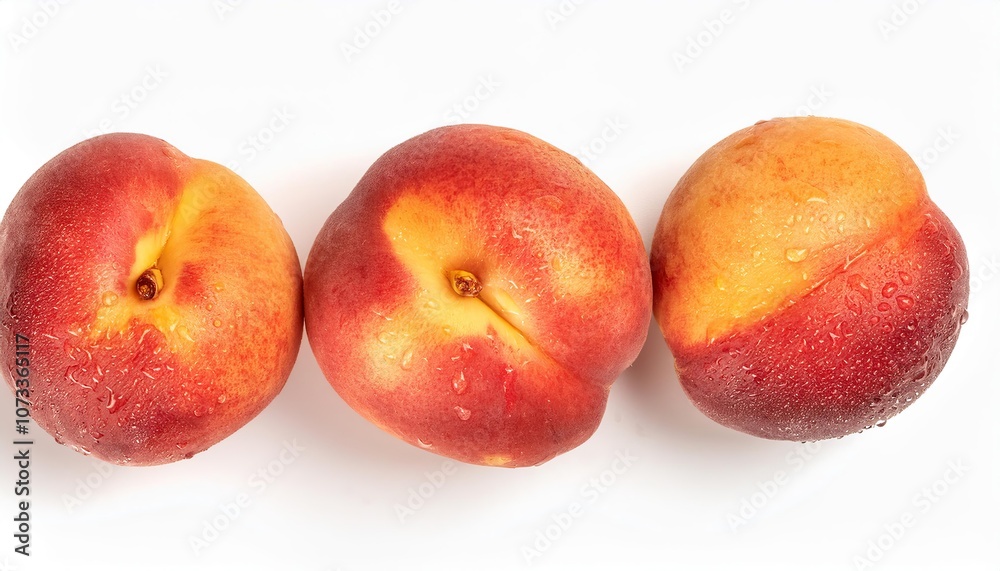 Three ripe nectarines covered with water droplets on white background Three ripe nectarines covered with water droplets on white background