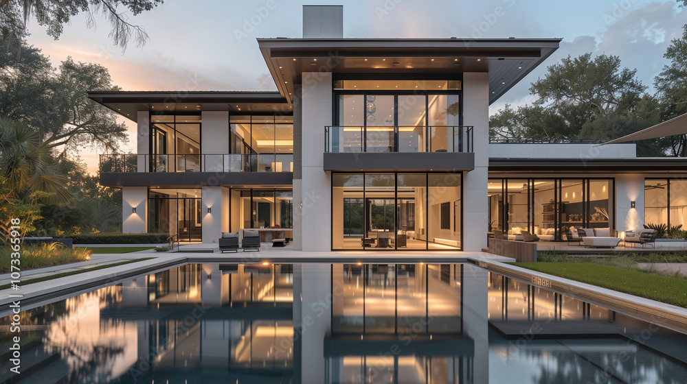 Fototapeta premium A two-story modern house Style modern 