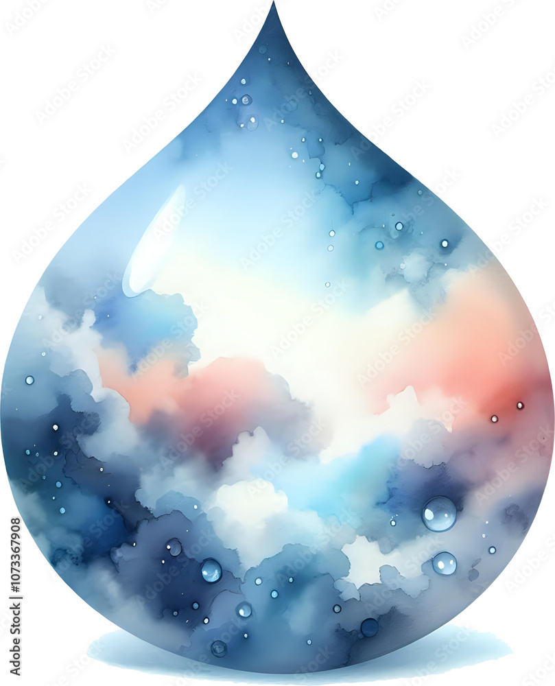 Obraz premium Cosmic Droplet: The Universe Within Water on Transparent background