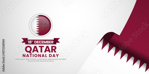 Happy Qatar National Day Banner Background Greetings with Waving Realistic Flag