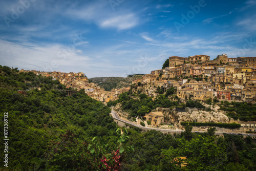 Panoramic view on Ragusa city. Sicily island, Italy. June 2023