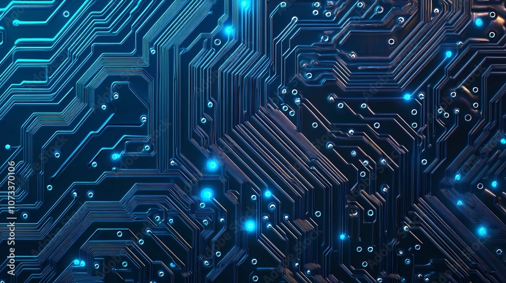 Obraz premium High-resolution microchip texture, displaying a pattern of interconnected circuits, creating an abstract tech-themed backdrop for presentations, ads, or posters